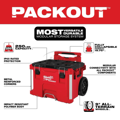 กล่องเครื่องมือ MILWAUKEE Packout ล้อลากพร้อมก้านจับ รุ่น 48-22-8427