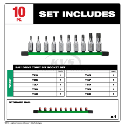 ชุดลูกบ๊อกซ์เดือยโผล่ MILWAUKEE 6 แฉก 3/8" 10 ชิ้น รุ่น 48-22-9531