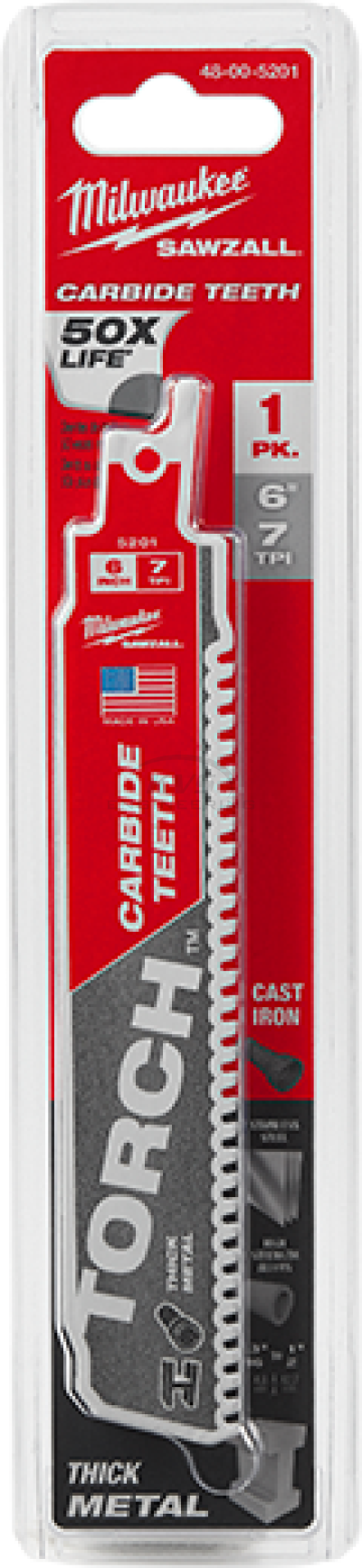 ใบเลื่อยชักตัดโลหะ MILWAUKEE 6" ฟันคาร์ไบด์ 7 TPI (1 ใบ) รุ่น 48-00-5201