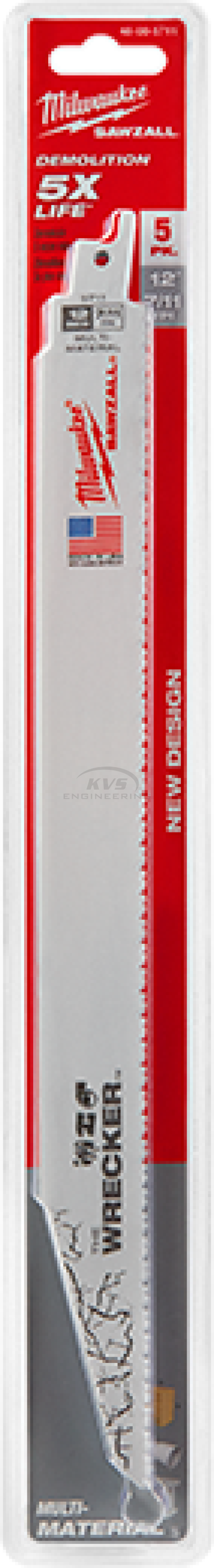 ใบเลื่อยซอว์ซอลตัดอเนกประสงค์ MILWAUKEE 12" WRECKER 8 TPI (5 ใบ) รุ่น 48-00-5711