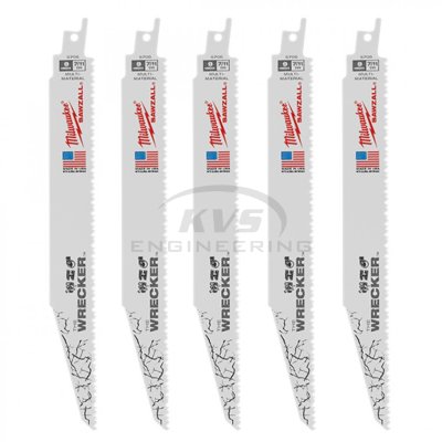 ใบเลื่อยซอว์ซอลตัดอเนกประสงค์ MILWAUKEE 9" WRECKER 8 TPI (5 ใบ) รุ่น 48-00-5706