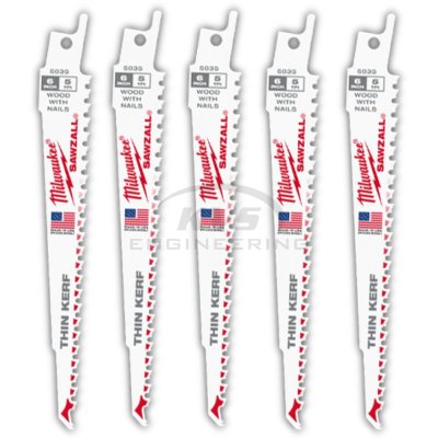 ใบเลื่อยซอว์ซอลตัดไม้ MILWAUKEE 6" Thin Kerf 5 TPI (5 ใบ) รุ่น 48-00-5035