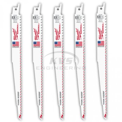 ใบเลื่อยซอว์ซอลตัดไม้ MILWAUKEE 9" Thin Kerf 5 TPI (5 ใบ) รุ่น 48-00-5036
