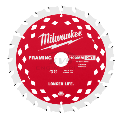 ใบเลื่อยวงเดือนตัดไม้ MILWAUKEE 190 มม. Thin Kerf 24 ฟัน รุ่น 48-40-0720ANR