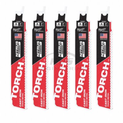 ใบเลื่อยไนตรัสคาร์ไบด์ MILWAUKEE 7TPI ยาว 6 นิ้ว (แพค 5 ชิ้น) รุ่น 48-00-5561 รุ่น TORCH