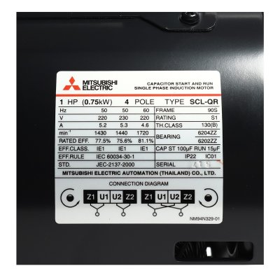 มอเตอร์เหนี่ยวนำ 1 เฟส 1 HP 4P MITSUBISHI ELECTRIC รุ่น SCL-QR