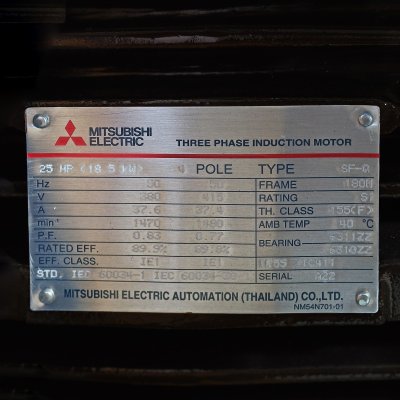 มอเตอร์เหนี่ยวนำ 25 HP IP55 380/415V 4P MITSUBISHI ELECTRIC รุ่น SF-Q