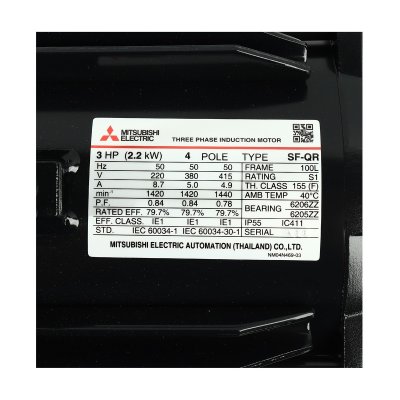 มอเตอร์เหนี่ยวนำ 3 เฟส 3 HP 4P 220/380V IP44 MITSUBISHI ELECTRIC รุ่น SF-QR