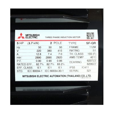 มอเตอร์เหนี่ยวนำ 5 HP IP55 220/380V (220/380V/380/415V) 2P MITSUBISHI ELECTRIC รุ่น SF-QR