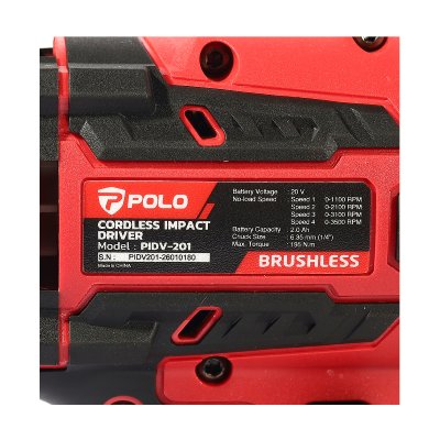ไขควงกระแทกไร้สาย POLO 20V 195Nm ตัวเปล่า รุ่น PIDV201Z