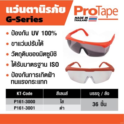 แว่นตานิรภัยเลนส์ใส 36ชิ้น/ลัง PROTAPE รุ่น SM416