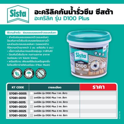 อะคริลิคกันรั่วซึม พลัส SISTA รุ่น D100 2 กก. (สีขาว/สีเทา)