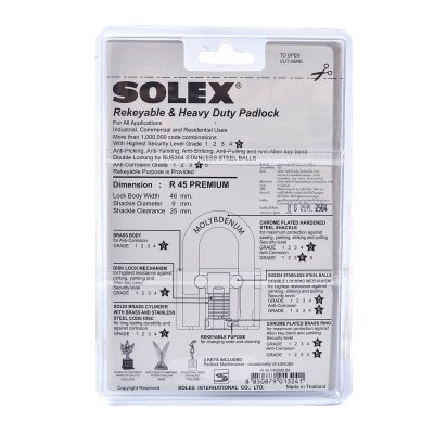 กุญแจคล้อง SOLEX รุ่น R45 PREMIUM ตั้งกุญแจใหม่ได้