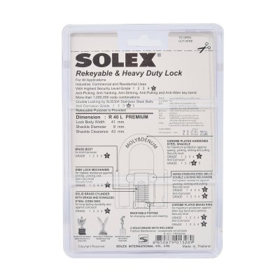 กุญแจคล้องทองเหลือง SOLEX รุ่น R40 L PREMIUM