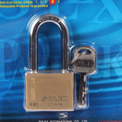 กุญแจคล้องทองเหลือง SOLEX รุ่น R40 L PREMIUM