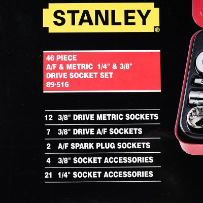 ชุดลูกบ็อก 12 เหลี่ยม STANLEY 3/8 นิ้ว 46 ชิ้น (นิ้ว/มม.) รุ่น 89-516