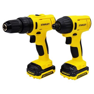 สว่านกระแทกและไขควงกระแทกไร้สาย Stanley 12V แบตเตอรรี่ 1.5 Ah พร้อมกล่อง (2เครื่อง) รุ่น SCHI121S2FK-B1