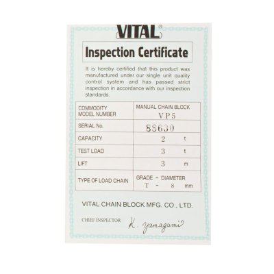 รอกโซ่มือสาว พิกัด 2 ตัน VITAL รุ่น VP5-20