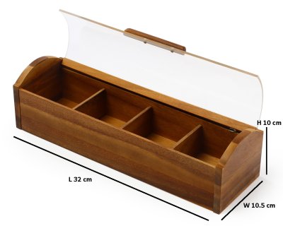 4-COMPARTMENT TEA STORAGE BOX WITH ACRYLIC WINDOW