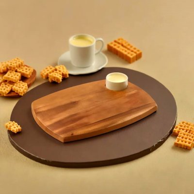 SERVING BOARD WITH CERAMIC DIPPING BOWL
