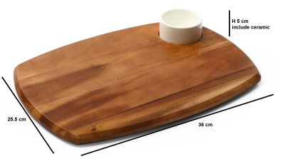 SERVING BOARD WITH CERAMIC DIPPING BOWL