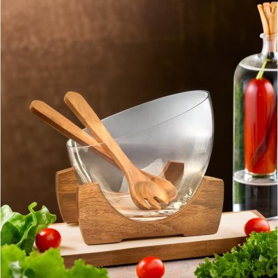 SLANTED LIP GLASS SALAD BOWL SET