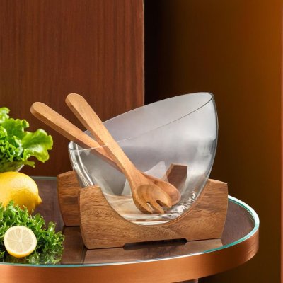 SLANTED LIP GLASS SALAD BOWL SET