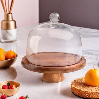 LARGE CAKE GLASS DOME WITH TALL TAPERED STAND
