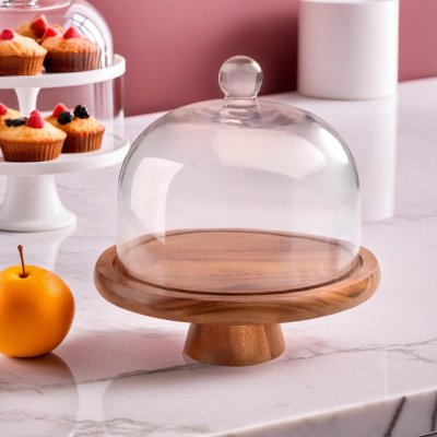 LARGE CAKE GLASS DOME WITH TALL TAPERED STAND
