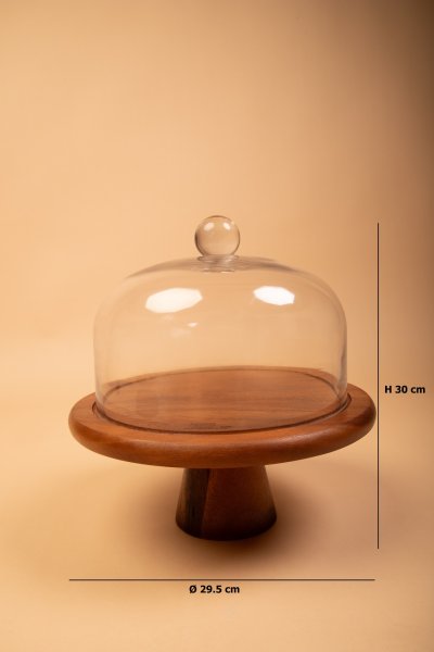 LARGE CAKE GLASS DOME WITH TALL TAPERED STAND