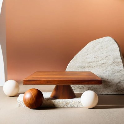 RECTANGULAR CAKE SERVING BOARD WITH FLARED SKIRT STAND