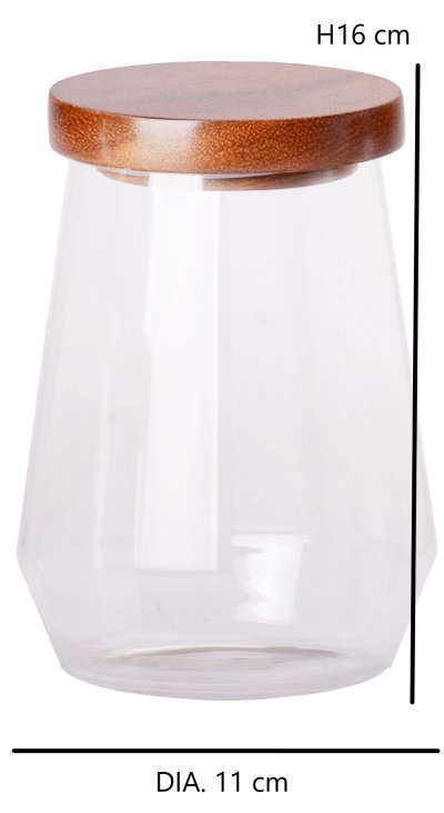 DIAMOND-SHAPED GLASS CANISTER WITH WOODEN LID (700 mL)