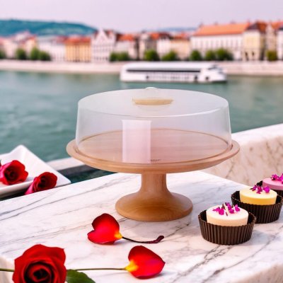 CAKE SERVING BOARD WITH CLASSIC STAND AND PLASTIC DOME