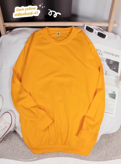 เสื้อยืดคอกลมสีพื้นแขนยาว แขนจั๊ม Unisex สีเหลืองจันทร์