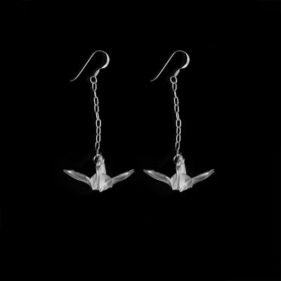 Origami Crane Dangle Earrings Silver 99.9 Pure Silver