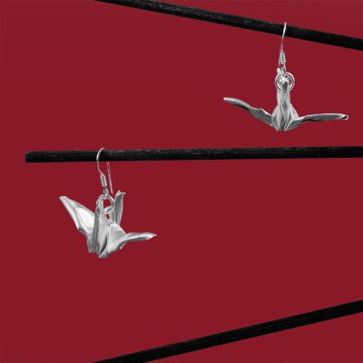 Origami Crane Earrings Silver 99.9 Pure Silver