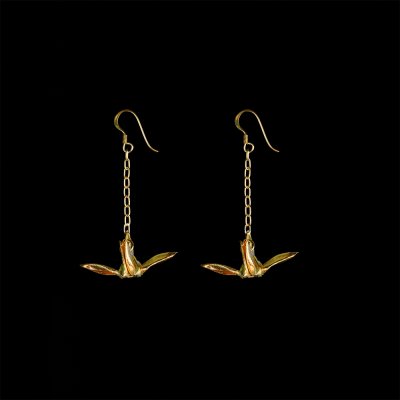 Origami Crane Dangle Earrings Silver 99.9 RICH GOLD 18k Gold Plated Silver