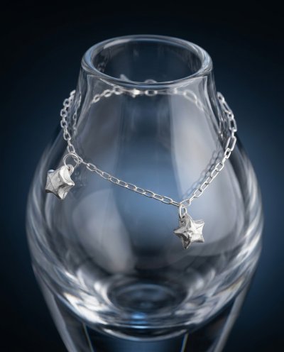 99.9% Fine Silver 2-Little-Star Bracelet | Jewelry of Memories and Good Luck | Handmade Craft