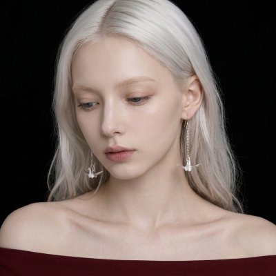 ต่างหูนกโอริกามิโซ่ยาว เงินแท้ 99.9 สี Pure Silver