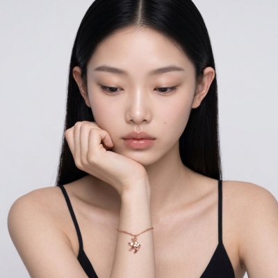 สร้อยข้อมือเงินแท้บริสุทธิ์ 99.99% ชุบทองสี Rose Gold ไซส์ M (Size M) งานแฮนด์คราฟต์ดีไซน์ยูนีคจากแบรนด์ Shannta สวมใส่สบาย ผิวสัมผัสหรูหราทันสมัย