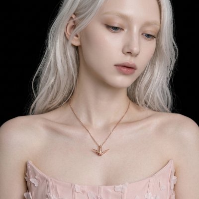 สร้อยคอนกโอริกามิเงินแท้บริสุทธิ์ 99.99% ชุบทองสี Rose Gold งาน Handcraft พรีเมียมจากแบรนด์ Shannta เครื่องประดับหรูหราคลาสสิกสำหรับผิวแพ้ง่าย