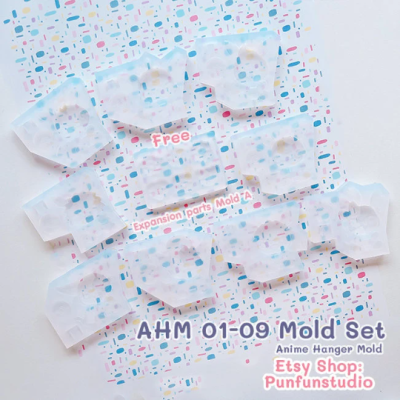 AHM 01-09 Mold Set / 9 pieces free 1 Expansion Parts Mold A / Anime hanger for mobile case / Pokemold / Silicone Mold