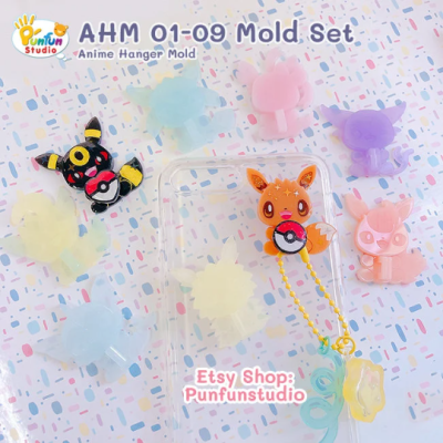 AHM 01-09 Mold Set / 9 pieces free 1 Expansion Parts Mold A / Anime hanger for mobile case / Pokemold / Silicone Mold