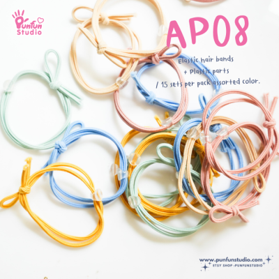 AP08 / Elastic hair bands + Plastic parts / 15 sets per pack assorted color/ Accessory Part