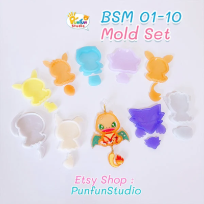 BSM 01-10 Pokemold Set / Full Body Shaker Mold / 10 Shaker Molds + 10 Cover Molds / Silicone Mold