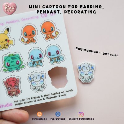 CB 01-05 Mini Cartoon For Earring, Pendant, Decorating / UV Print on Acrylic / Free earring part