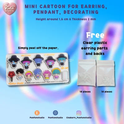 CB 08-09 Mini Cartoon For Earring, Pendant, Decorating / Tiny Kpop / UV Print on Acrylic / Free earring part