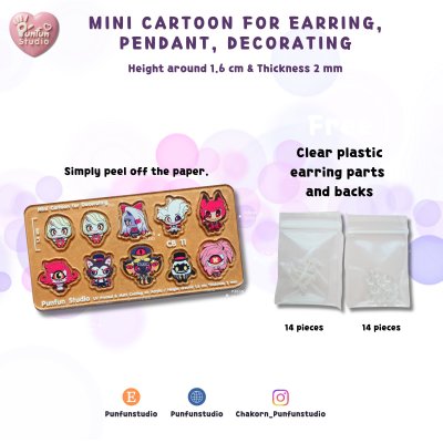 CB 11-14 Mini Cartoon For Earring, Pendant, Decorating / Tiny Kpop / UV Print on Acrylic / Free earring part