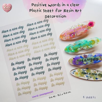Positive Words in a Clear Plastic Sheet for Resin Art Decoration A6