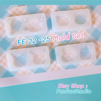 FE 22-25 Mold Set / Cutie Kitty, Rabbit, Dog / Face Earring Mold / Silicone Mold / UV Resin Mold